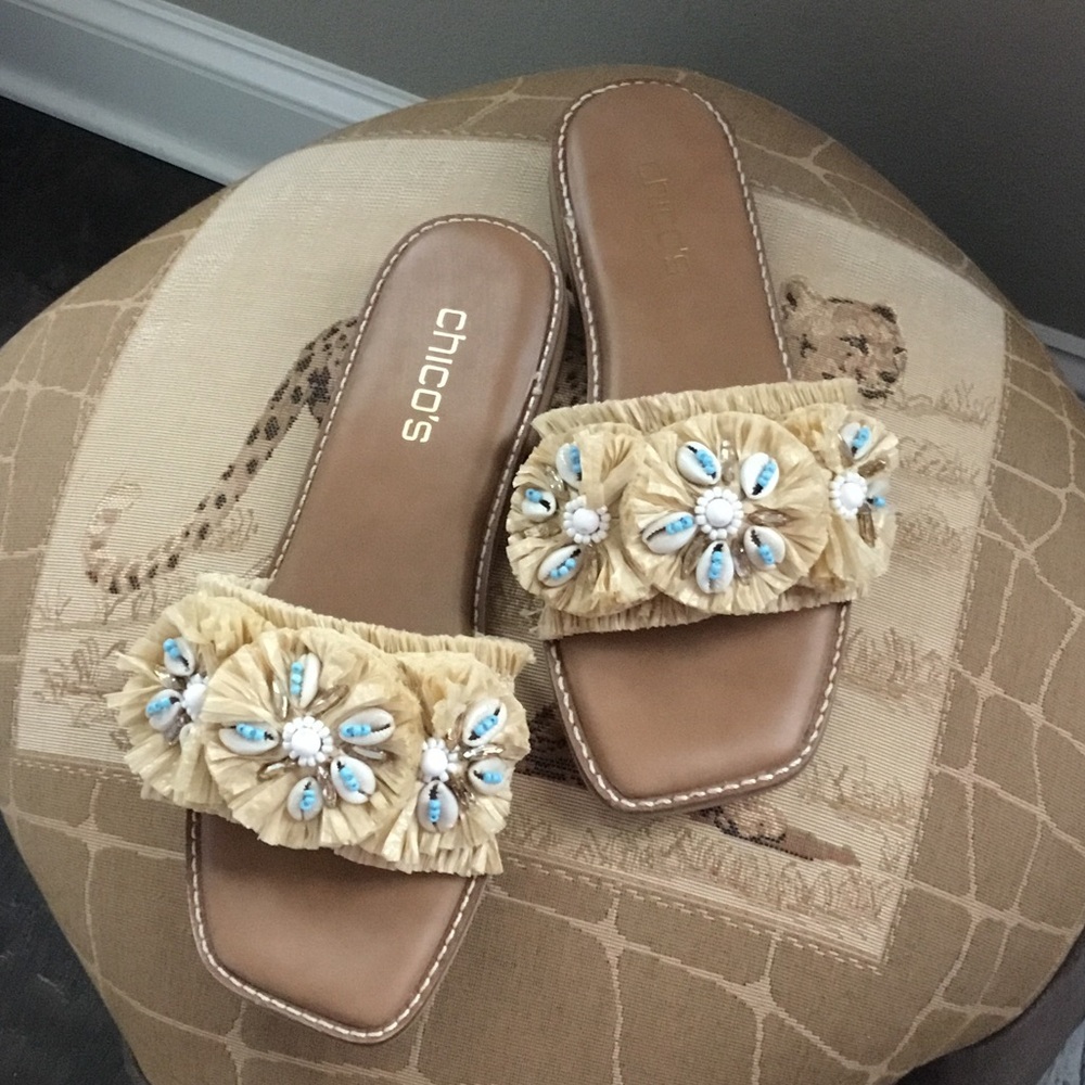 Chico's Beige Floral Embellished Sandals